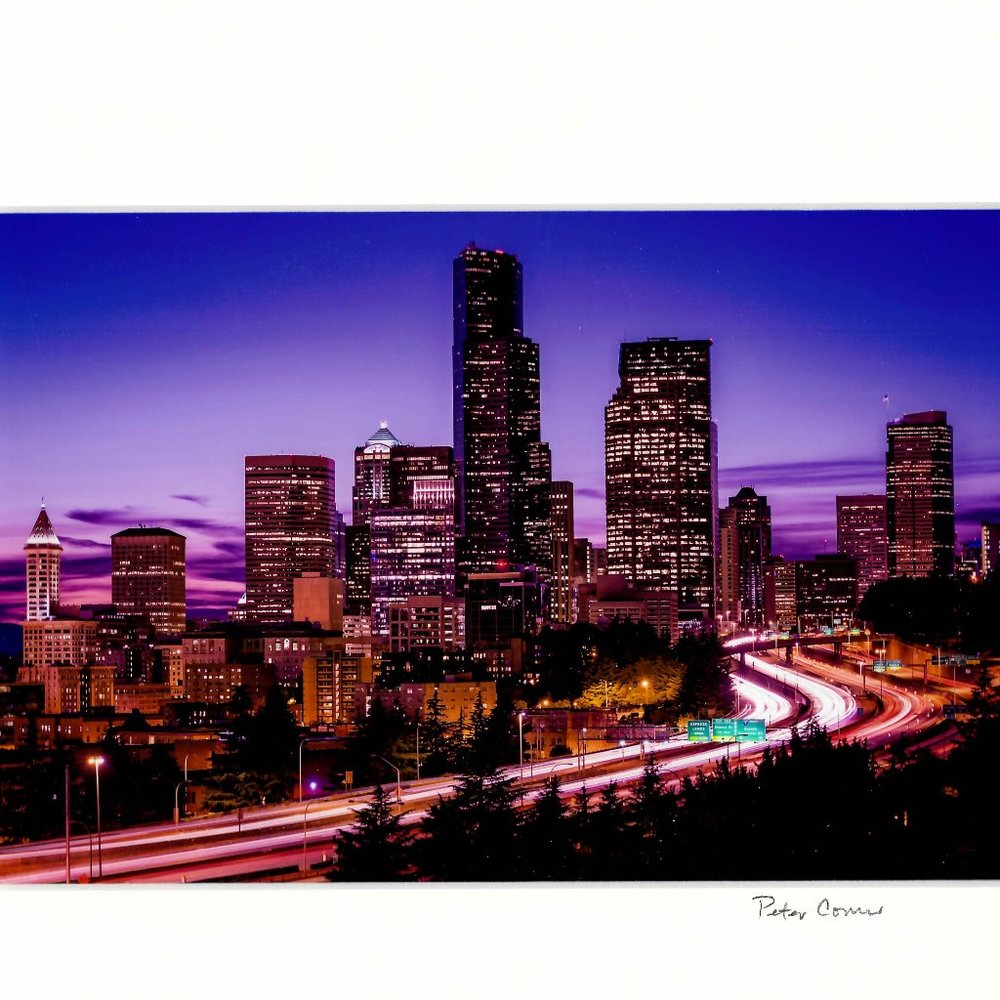 Dusk On Seattle Washington 9x12" Signed Matting Photo Art Print + COA USA Made